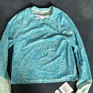 Athleta Blue and White Rash guard.